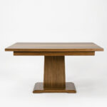 Oak Pedestal Dining Table – 60 x 36 x 30 in, Walnut Finish, Mid-Century