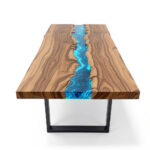 Wood Epoxy River Dining Table – 84 x 42 x 30 in, Walnut Finish, Modern