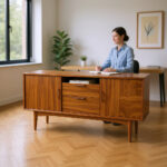 Wood Filing Cabinet Credenza – 60 x 30 x 75 cm, Walnut, Mid-Century - Image 4