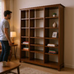 Wood Bookshelf – 96 x 12 x 84 in, Walnut Finish, Modern - Image 4