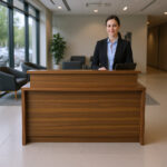 Wood Reception Desk – 72 x 30 x 42 in, Walnut, Modern - Image 4