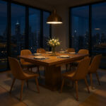 Oak Pedestal Dining Table – 60 x 36 x 30 in, Walnut Finish, Mid-Century - Image 4