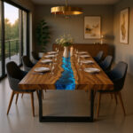 Wood Epoxy River Dining Table – 84 x 42 x 30 in, Walnut Finish, Modern - Image 4
