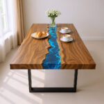 Wood Epoxy River Dining Table – 84 x 42 x 30 in, Walnut Finish, Modern - Image 5