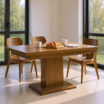 Oak Pedestal Dining Table – 60 x 36 x 30 in, Walnut Finish, Mid-Century - Image 5