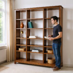 Wood Bookshelf – 96 x 12 x 84 in, Walnut Finish, Modern - Image 5
